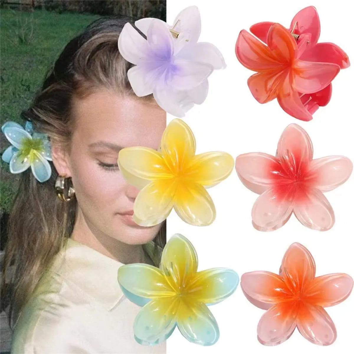 Floral Hair Claw Sweet Colorful Resin Flower Hair Clip for Daily Styling