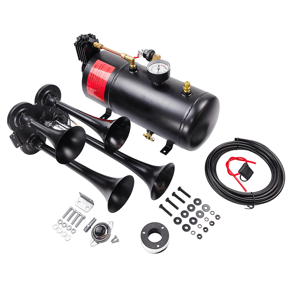 Air Horns Kit 150DB Air Compressor Tank 4 Trumpet Super Loud with 120 PSI 12volt