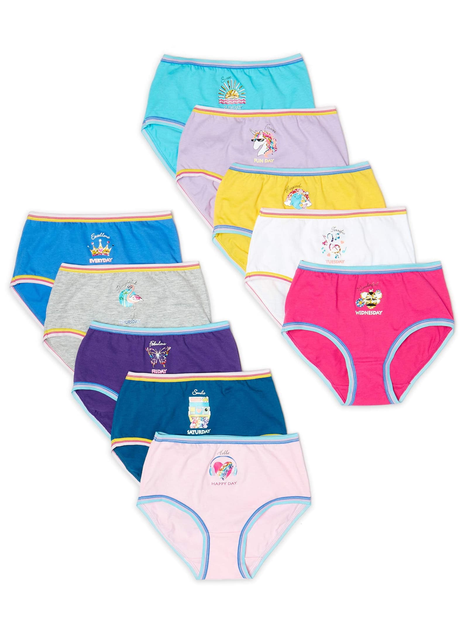 10PCS Wonder Nation Girls Cotton Brief Underwear, 5Pack, Sizes 12