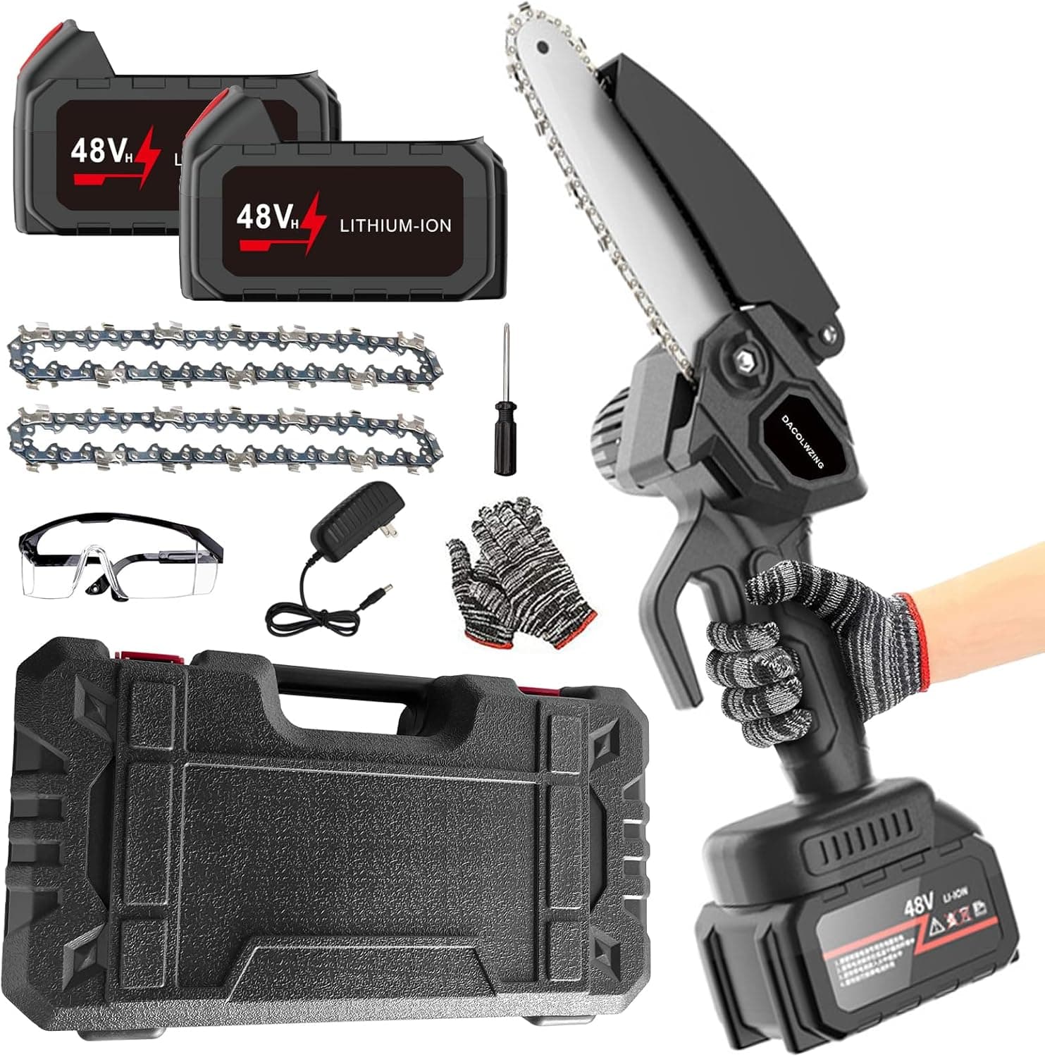 48V Mini Electric Chainsaw Cordless Handheld Pruning Saw Rechargeable Wood Cuter