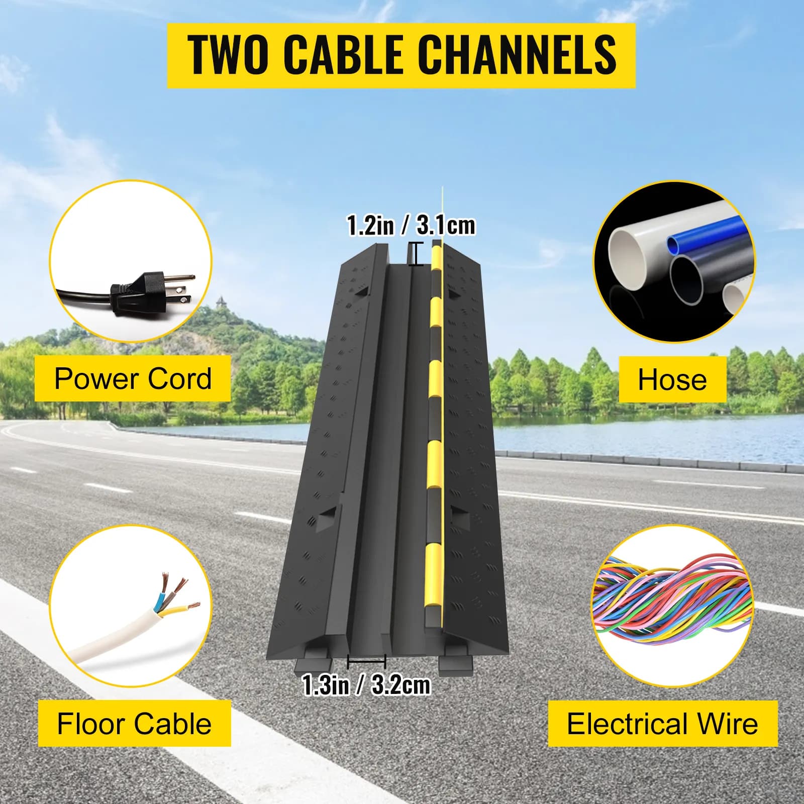 3 Pcs 2-Cable Rubber Electrical Wire Cover Cord Protector Ramp 11000 lbs