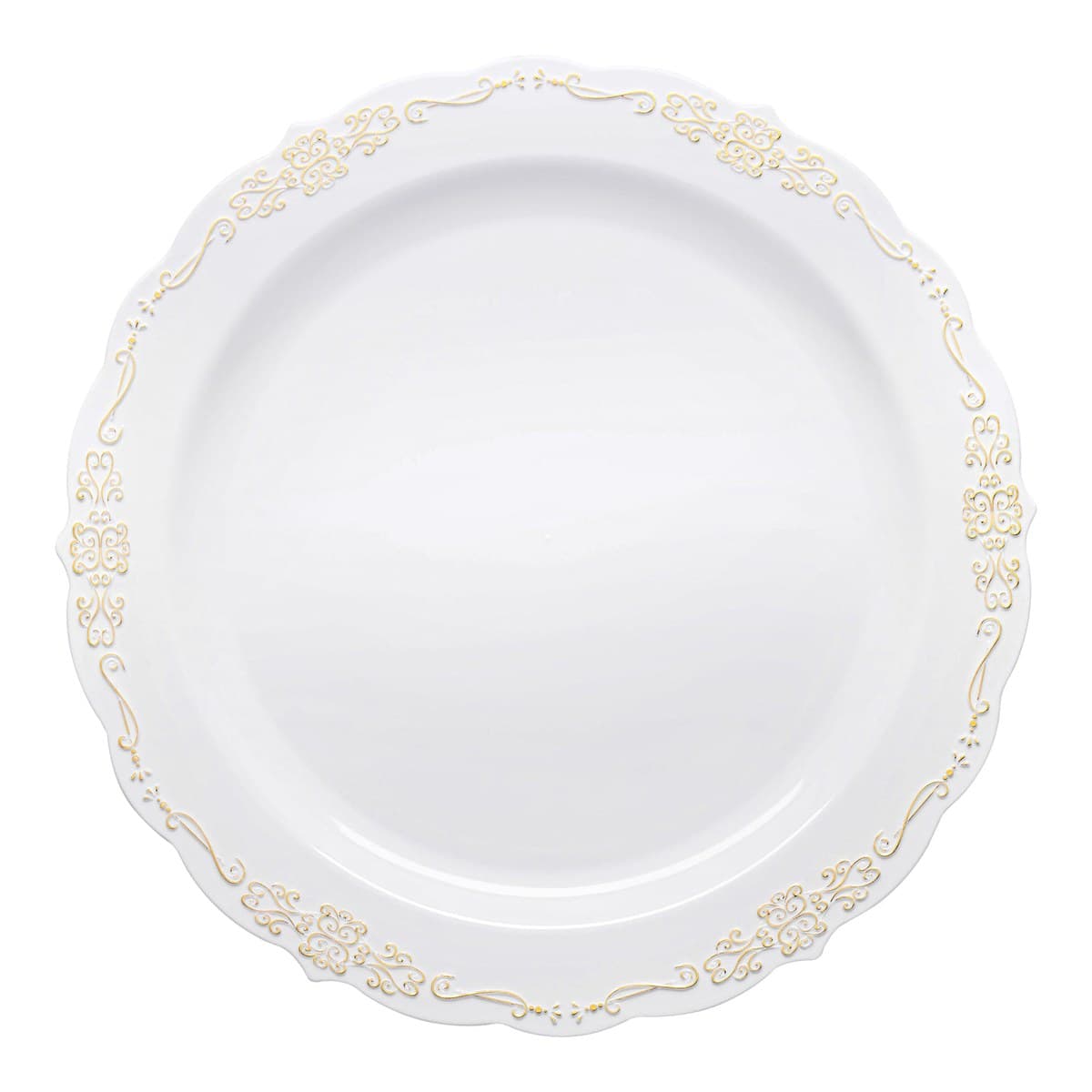 Retro White-Gold Plastic Party Plates (175-Count Bulk Pack)