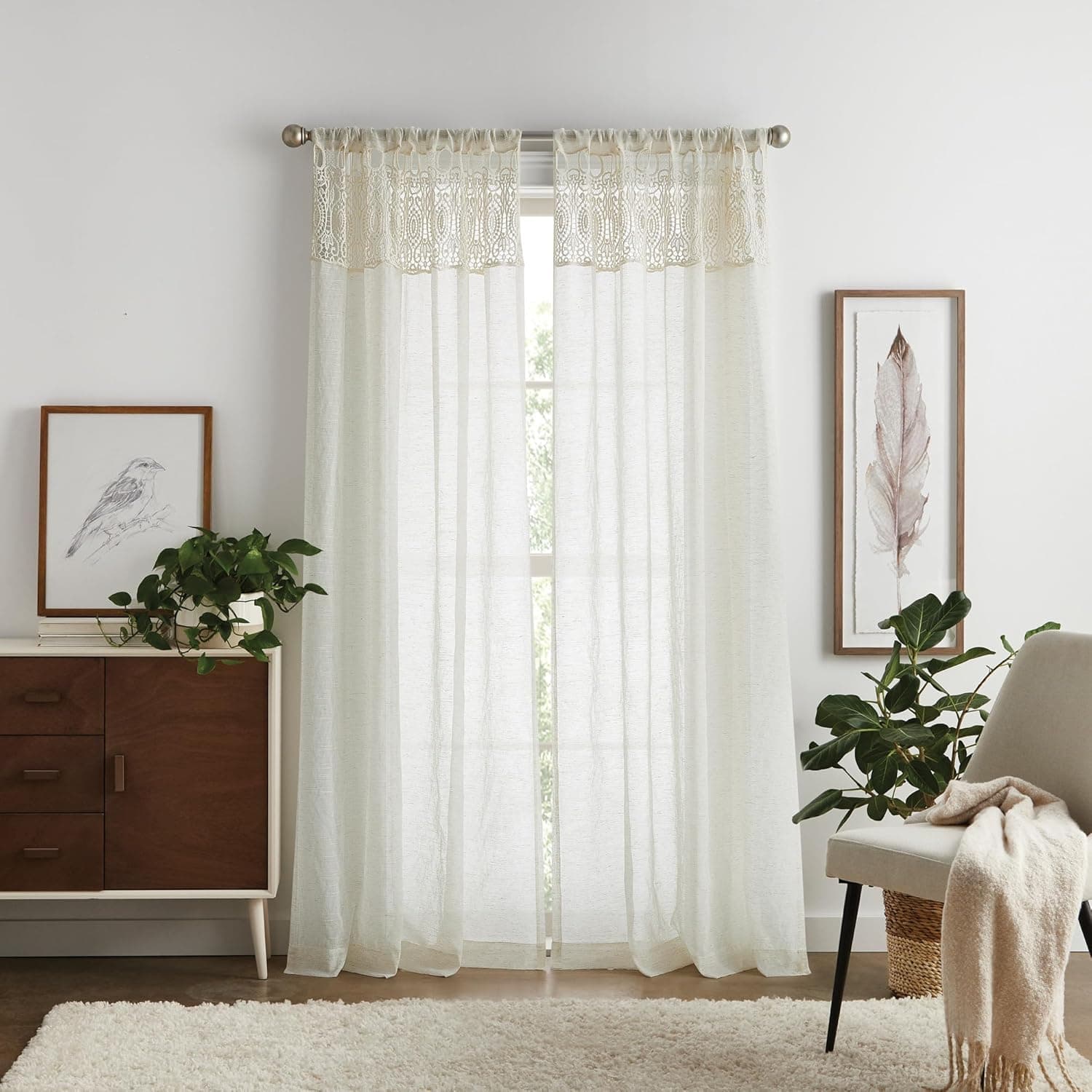 CURTUAIN PANELS Decor Rod Pocket Curtains Set  Botanical Green  2 - 52x94 See Pi