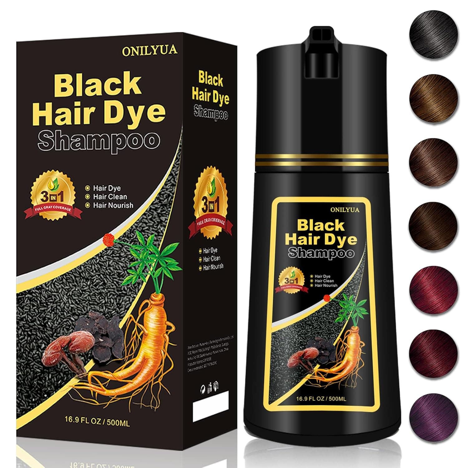 Black Hair Dye Shampoo Instant 3 in 1