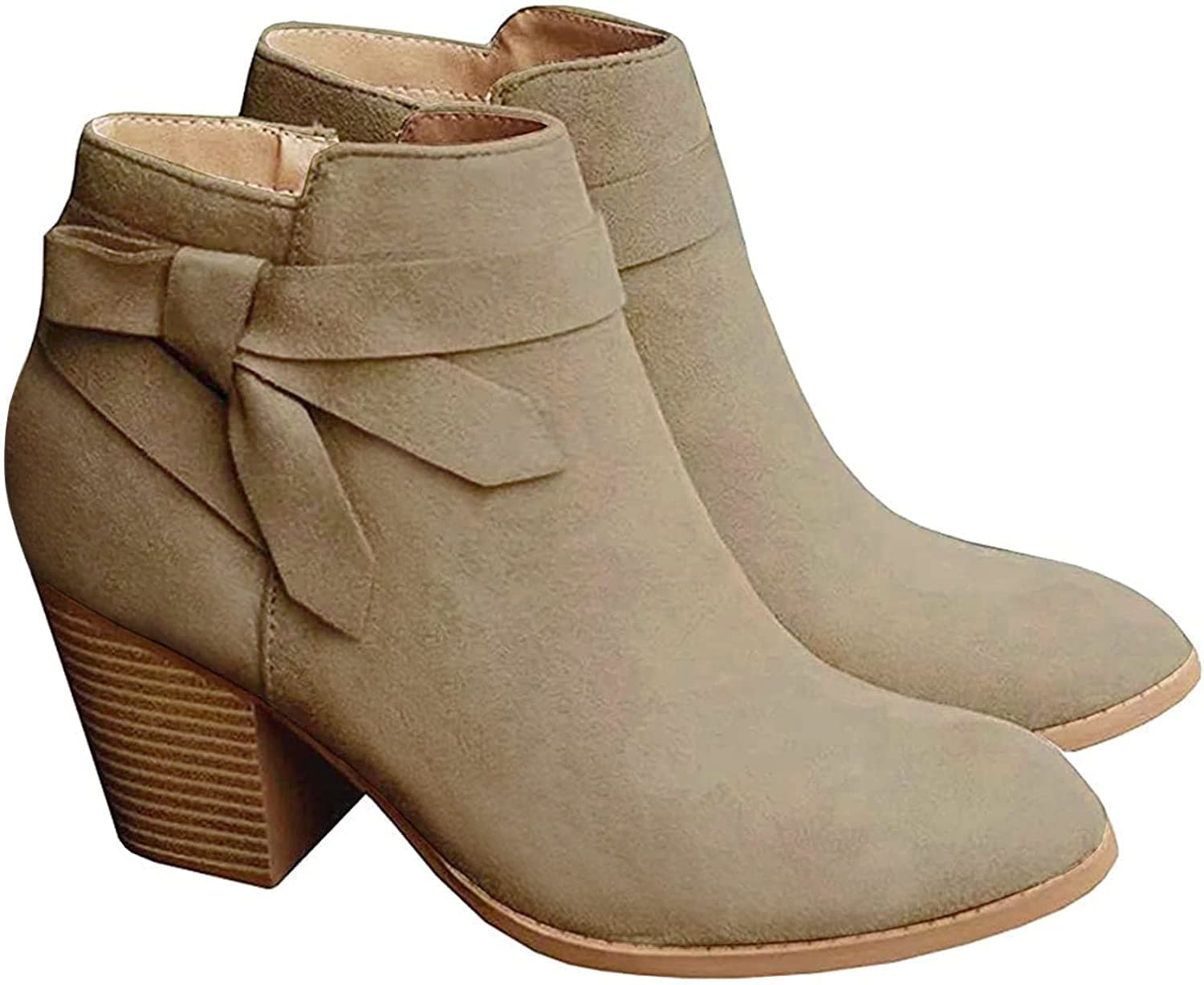size10 Women's Tie Knot Ankle Boots Closed Toe Stacked Heel Fall Booties Shoes