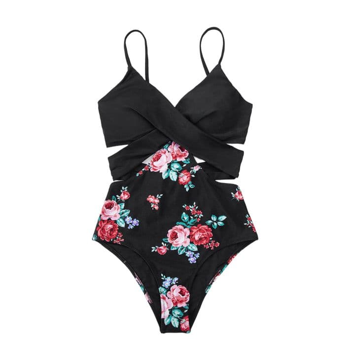 Cupshe swimsuit cutout one piece black floral Size :XS