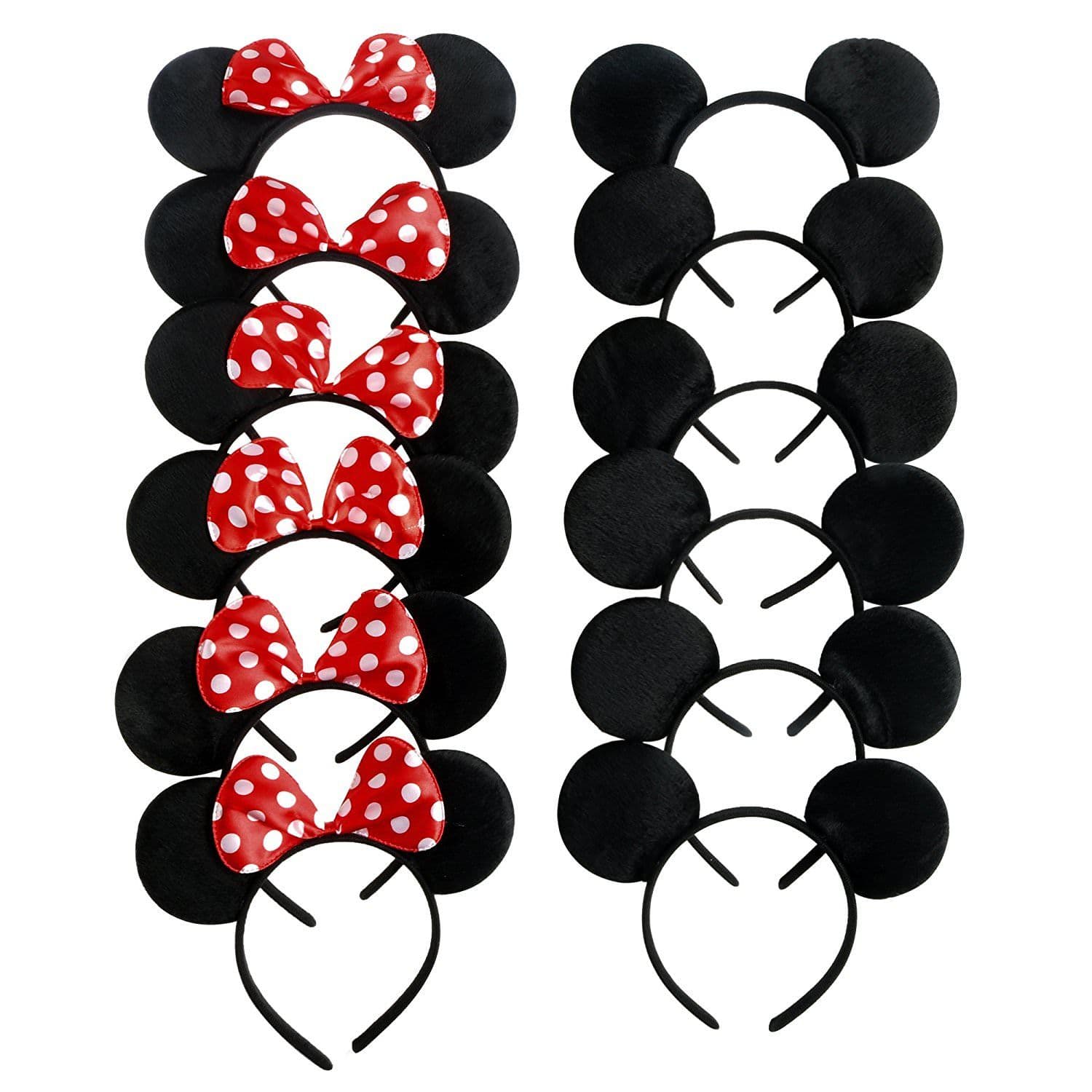 12pc Mickey Mouse Ears All Black Solid Headband Birthday Favors Minnie Costume