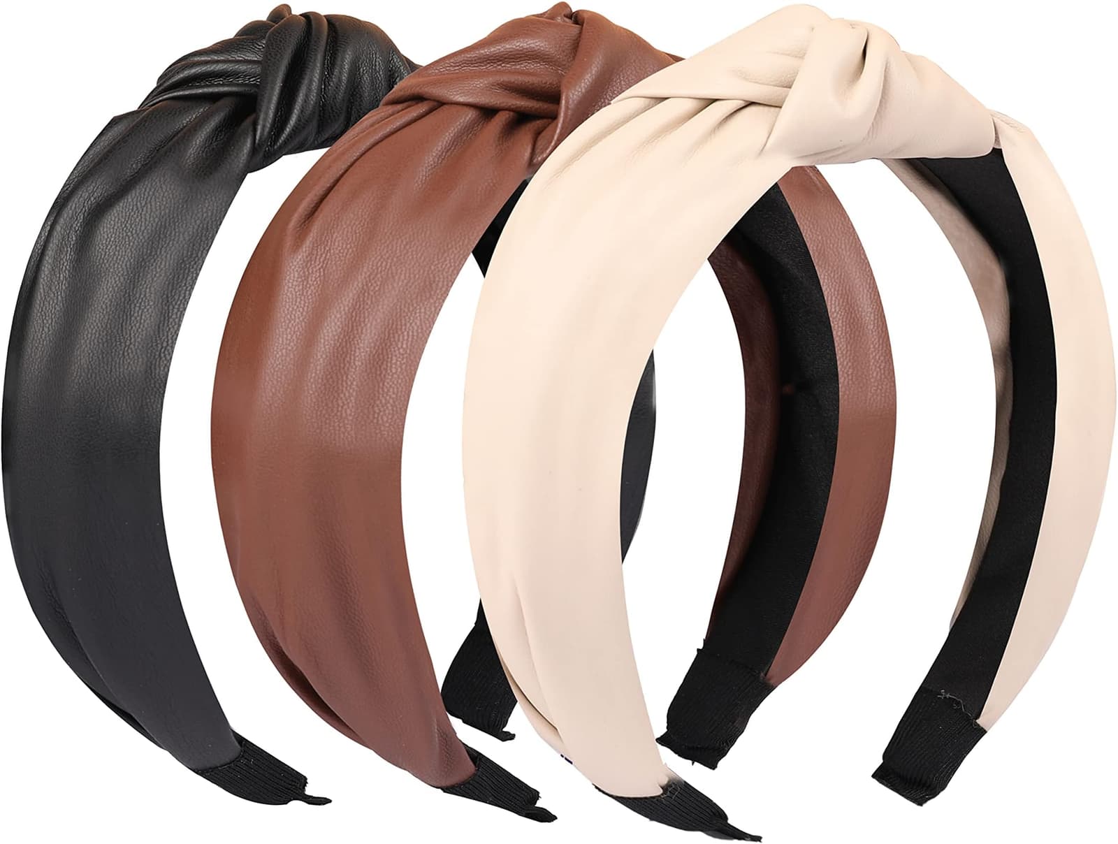 3 Pack PU Leather Knotted Headbands Neutral Colors