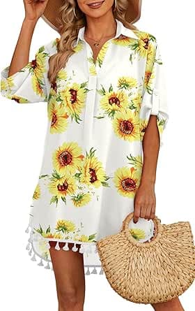 Women’s Swim Cover Up – Black with Sunflower Pattern