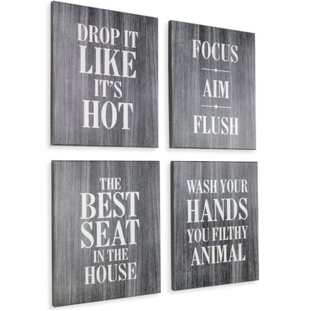 Wooden Bathroom Humor Signs 8x10 Inches - Ready to Hang - Dark Gray - Pack of 4