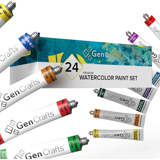 GenCrafts Gouache Paint Tube- 24 Quality Colors 0.4 oz Art Crafts, Canvas, Fabri