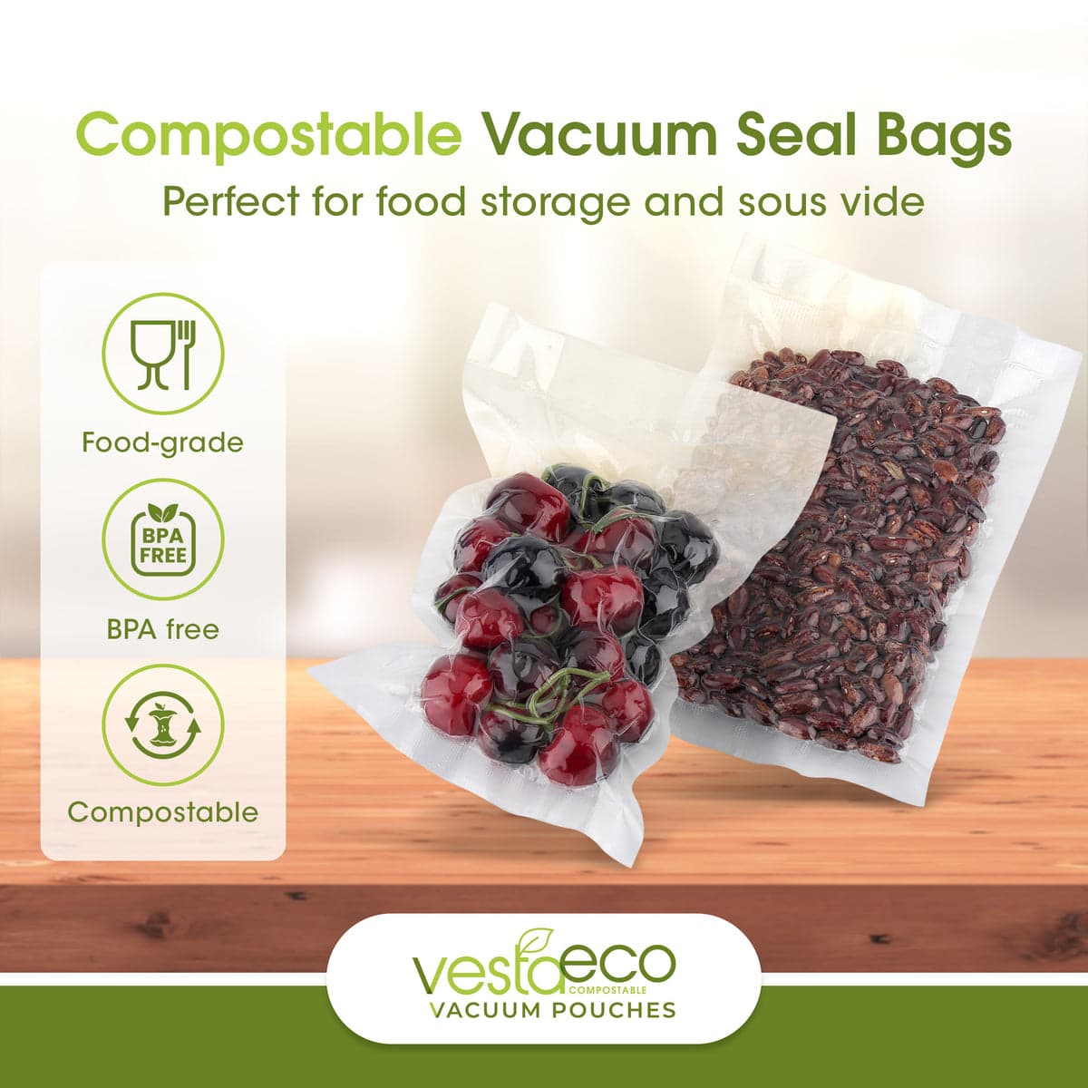 100 Vacuum VestaEco Commercially Compostable Vacuum Seal Bags - 6*10inch