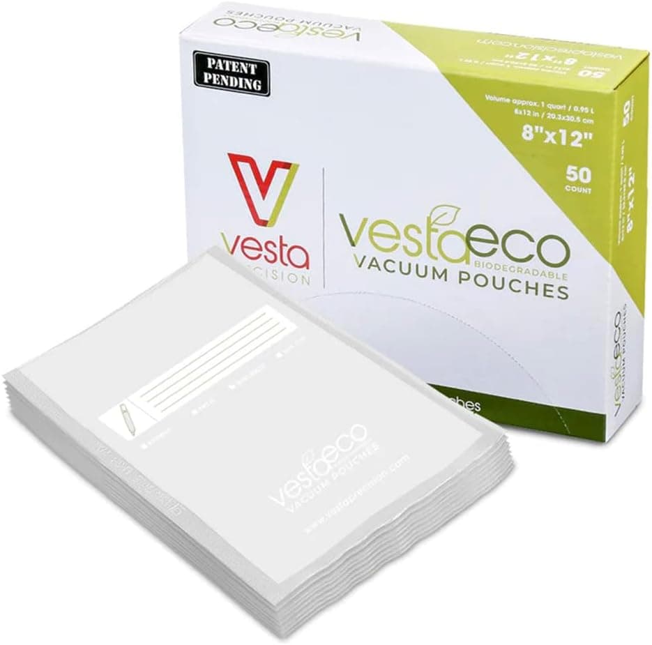 VestaEco Commercially Compostable Vacuum Seal Bags - Embossed - 8 x 10 Inches -
