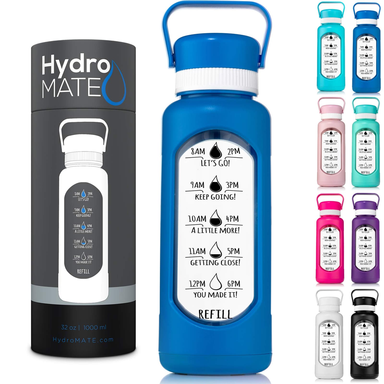 Hydro Mate 2.2L/73oz Water Bottle - Black Transparent, BPA Free, Gym & Sport Jug