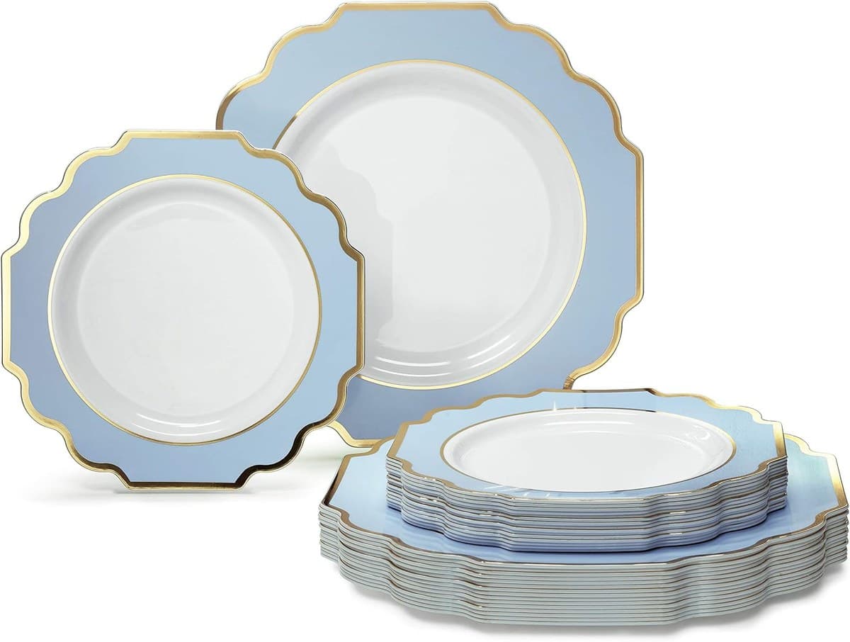 Blue-Gold Party Plates (350-Count Bulk Pack)