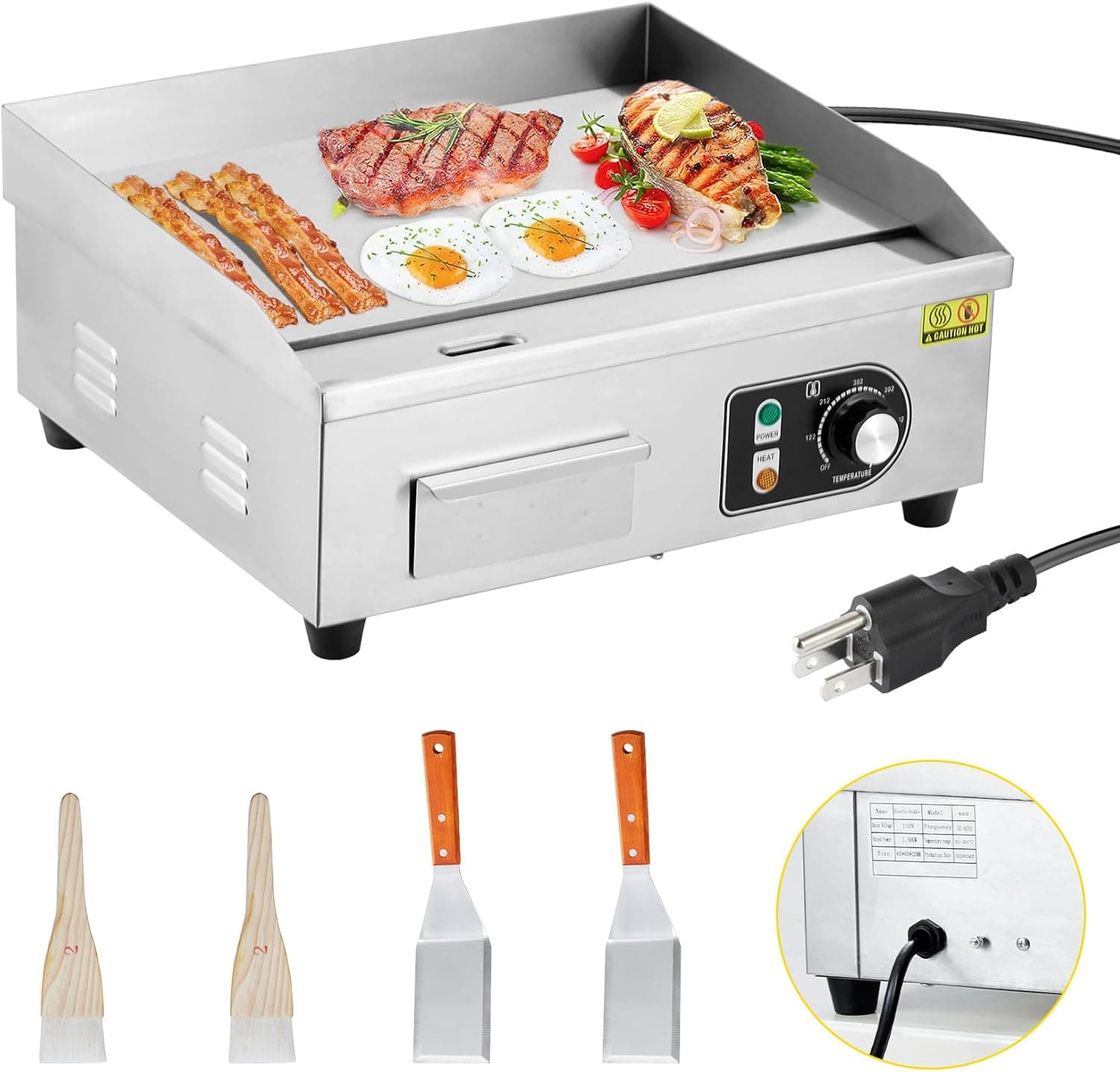14" Commercial Electric Griddle,110V 1500W Electric Countertop Griddle Non-Stick