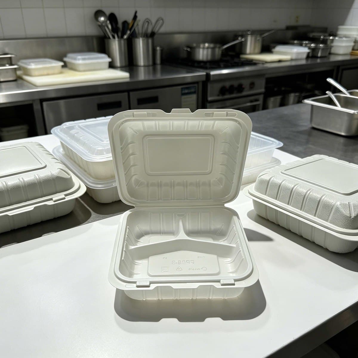 8"/9" White MFPP 3-compartment clamshell