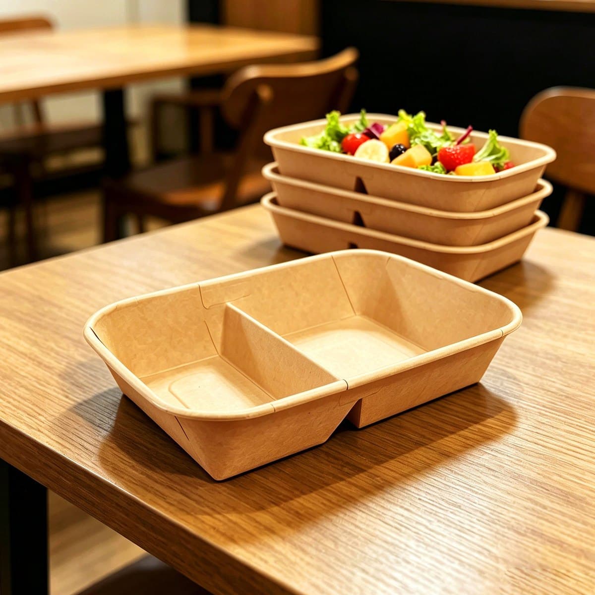 Kraft rectangle paperboard container 32oz, 2-CMPT, divided 1/3 - 2/3