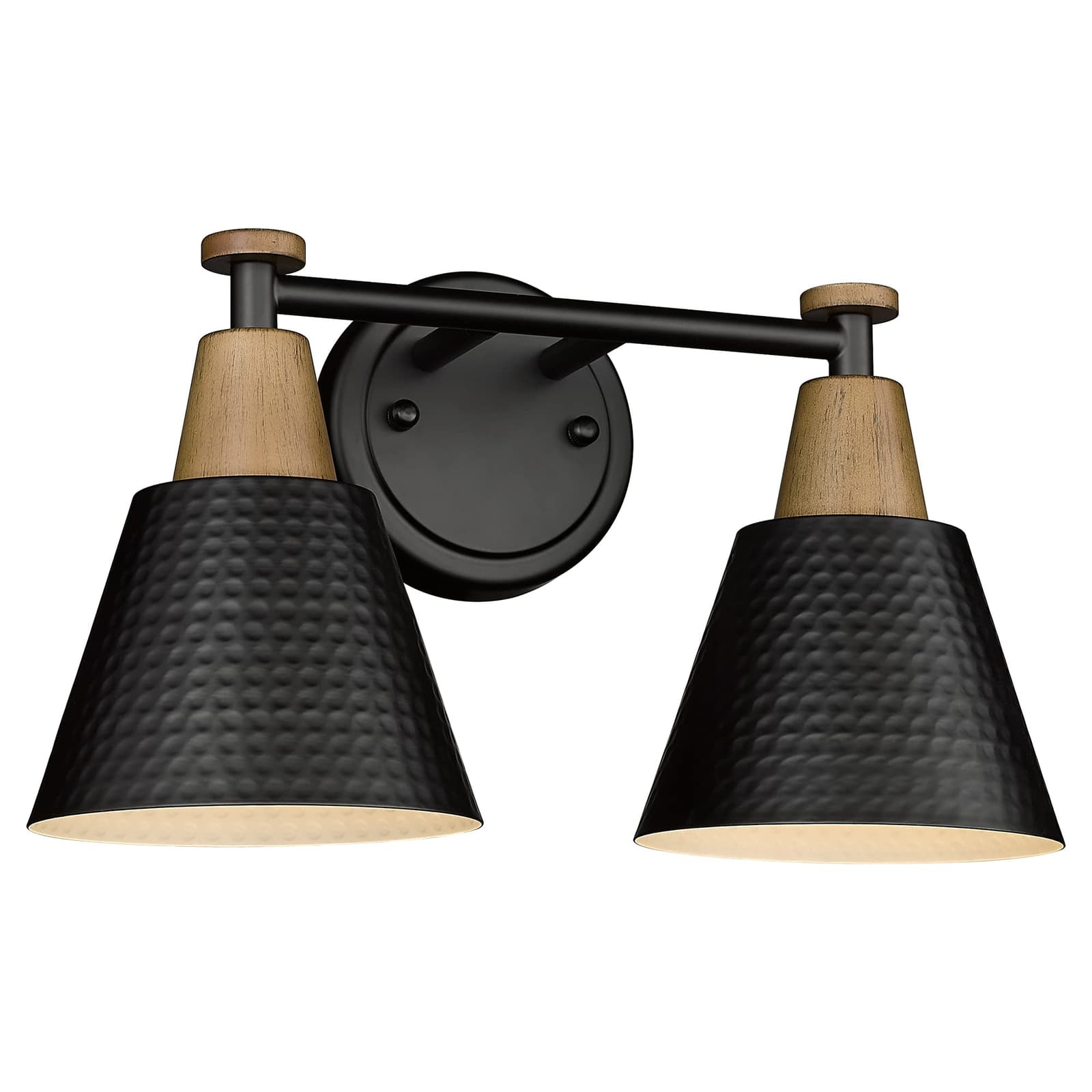 2-Light Bathroom Vanity Light with Hammered Glass, Black Backplate