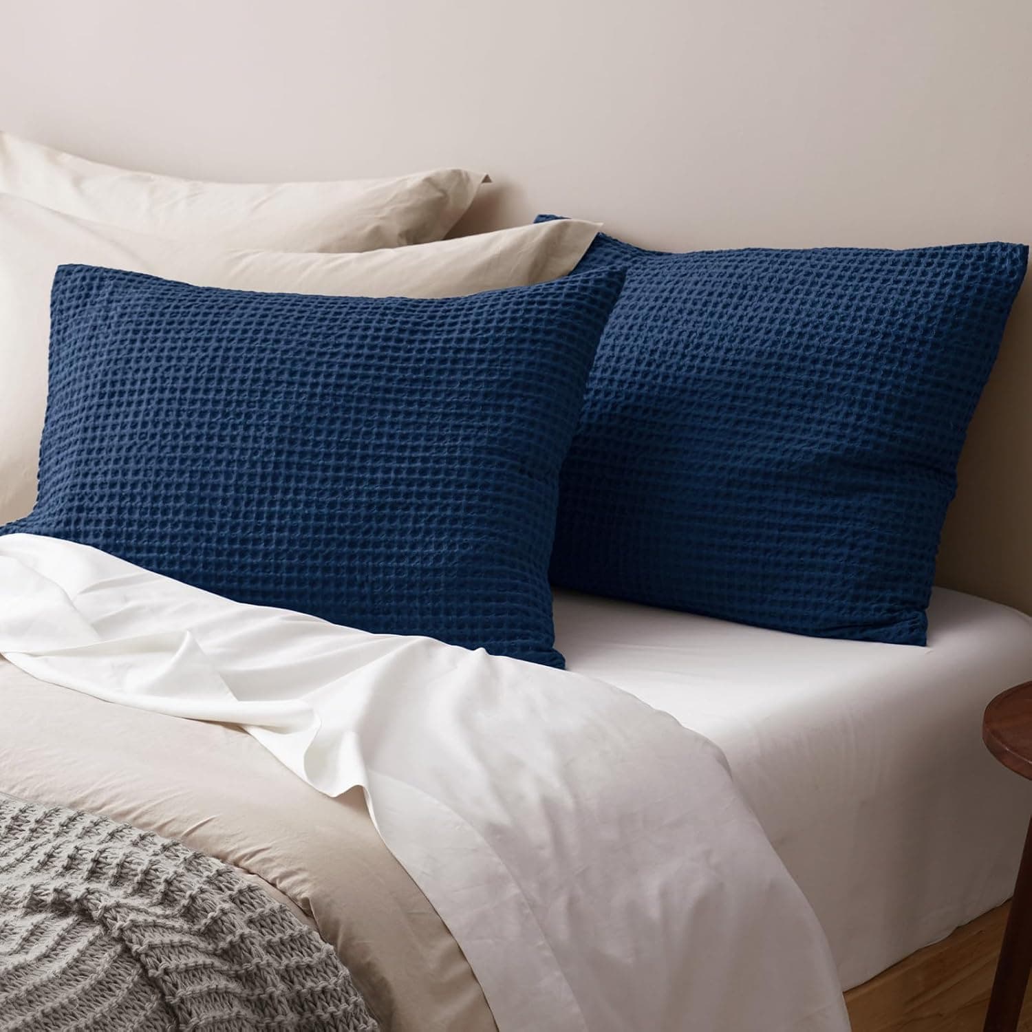 2 Pillowcases Color: Stone  Standard Size：20”x 27“ Navy Blue