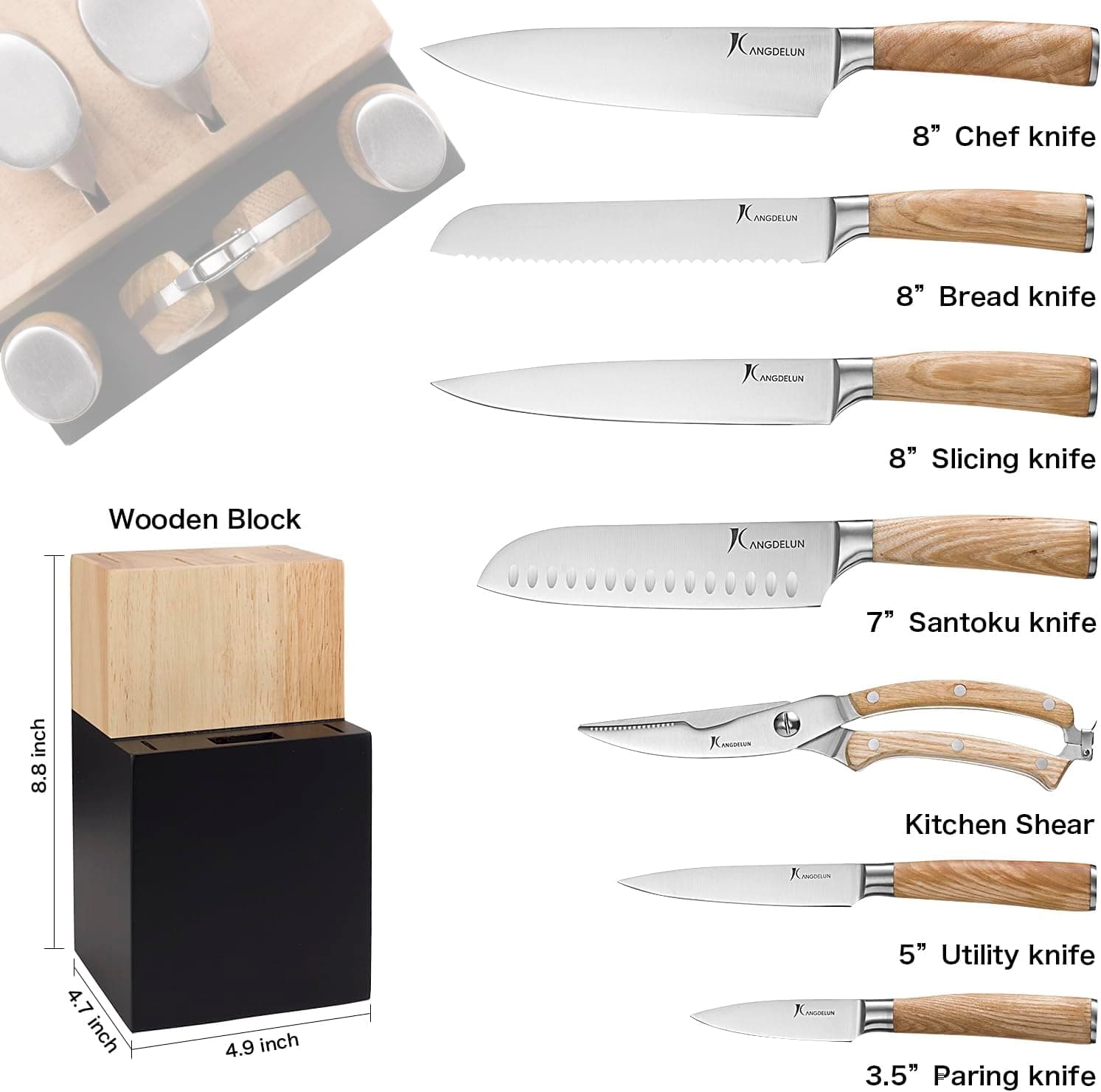 Kangdelun Natura Series 8 PCS Knife Block Set