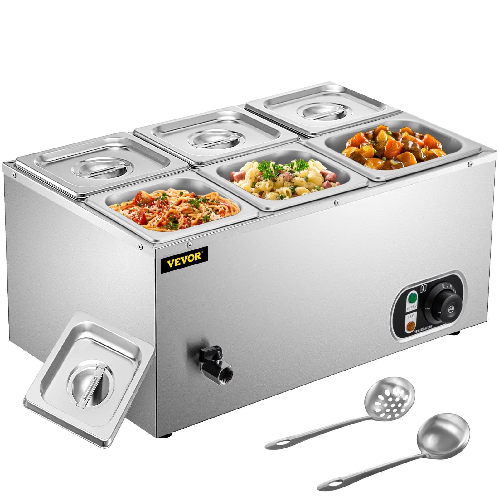 VEVOR 110V Bain Marie Food Warmer 6 Pan x 1/2 GN,Food Grade Stainelss Steel