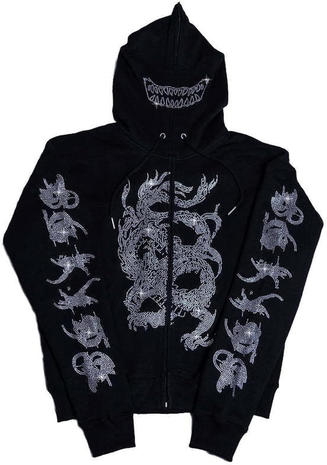 rhinestone dragon Y2K-style full-zip hoodie size (M)
