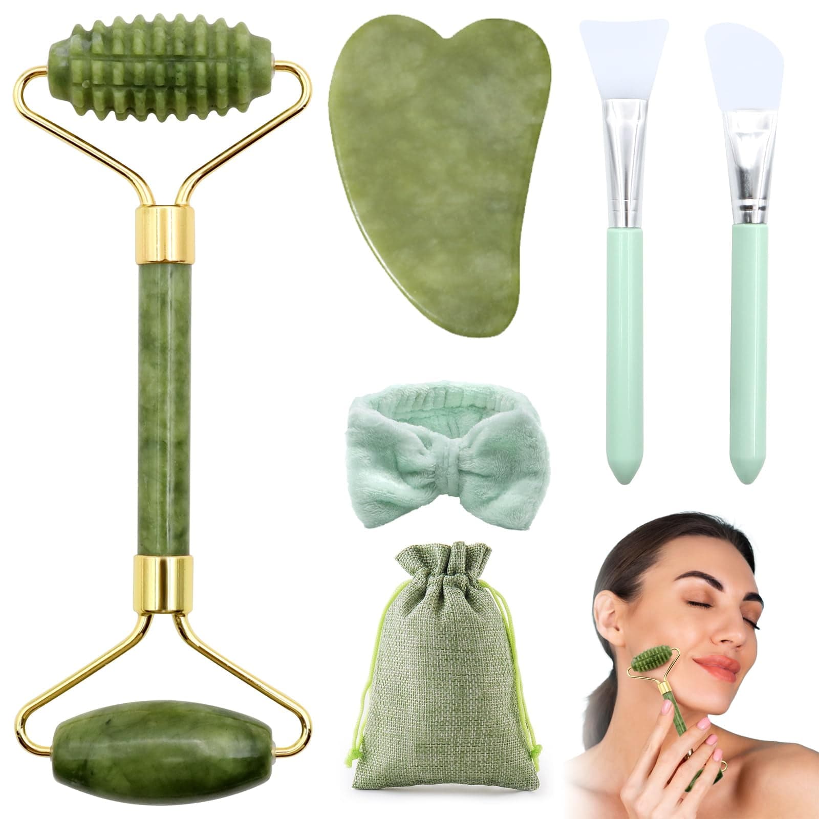 Jade Roller and Gua Sha Set - Guasha Tool for Face - Skin Care Gift Set