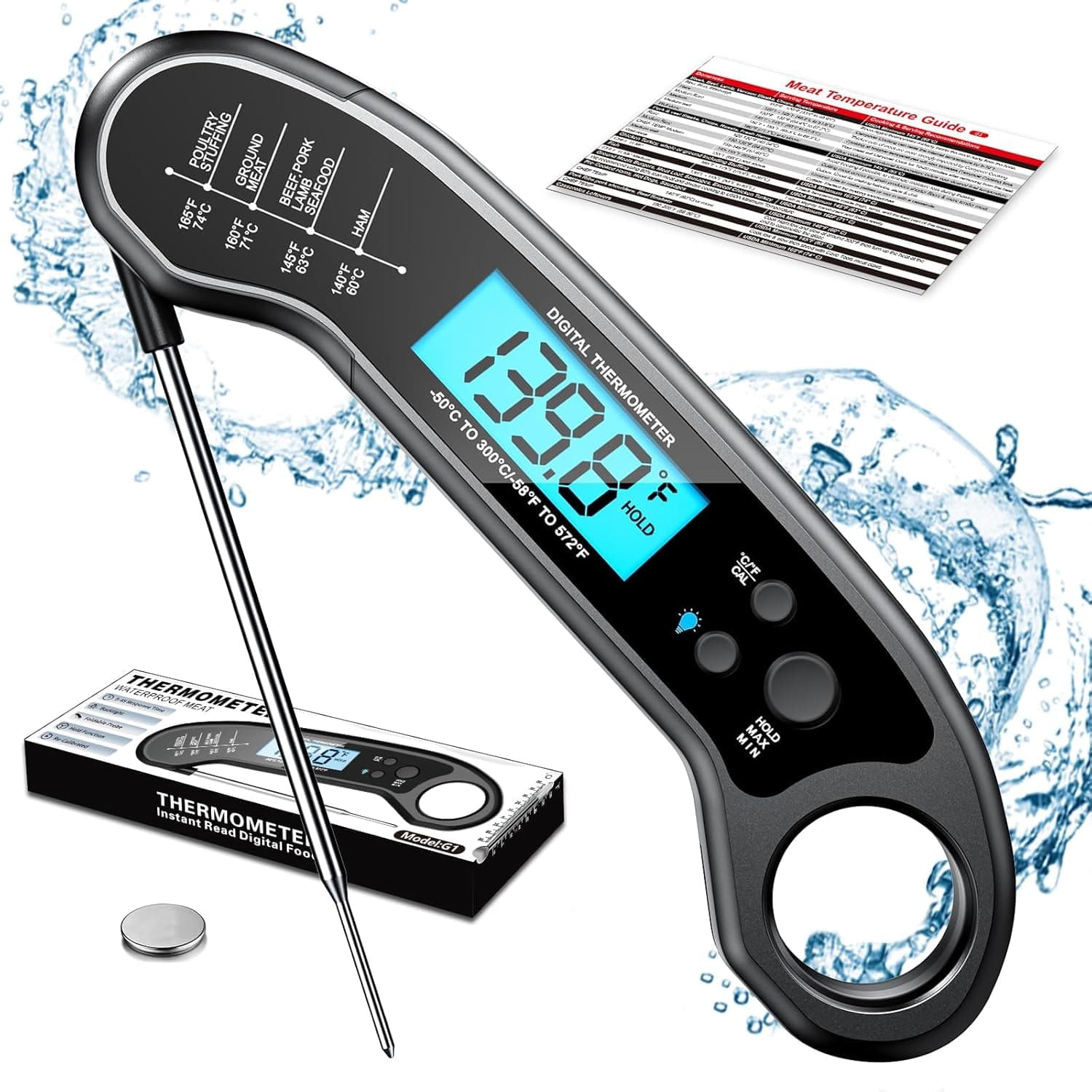 Digital Meat Thermometer for Cooking, Waterproof Instant Read Cooking,  Grill