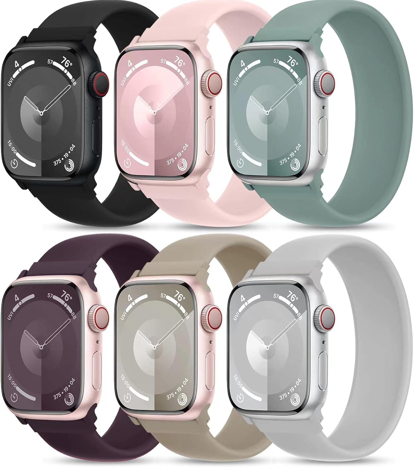 5- Pack M  Color Burst  Loop Watch Bands 0.8 x 6.2 Inch  Fits 42mm/44mm/45mm
