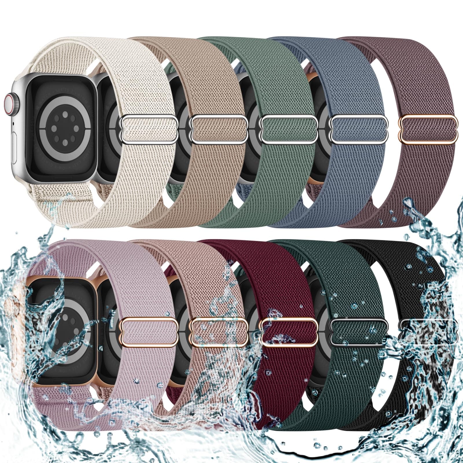 10-Pack  XS Champagne  Solid Loop Apple Watch Bands 0.8 x 5.2Inch , Fits 38mm/40