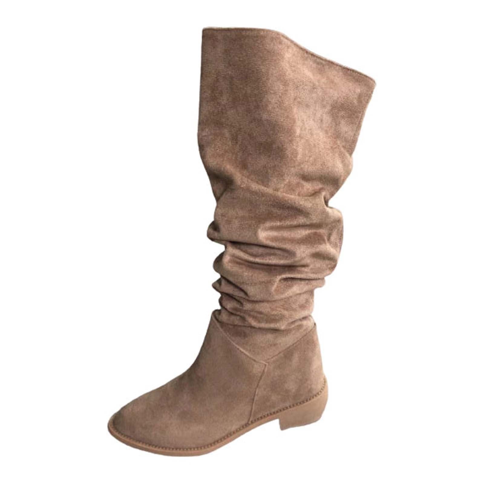 KAITLYN PAN Womens Faux Suede Knee High Boots Side Zipper Chunky Heel Winter Boo