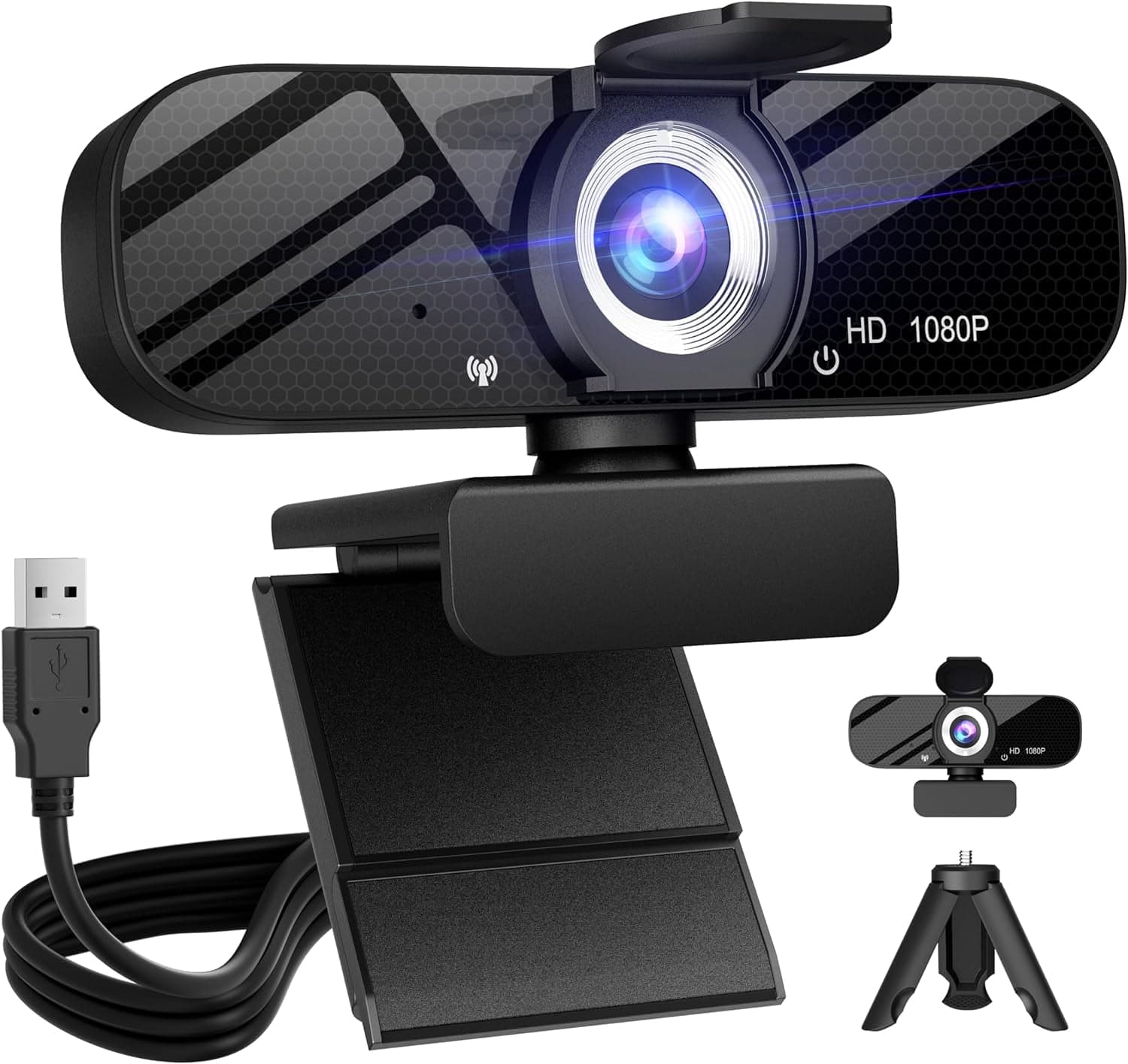 Full HD 1080P USB Webcam for PC Desktop & Laptop with Microphone