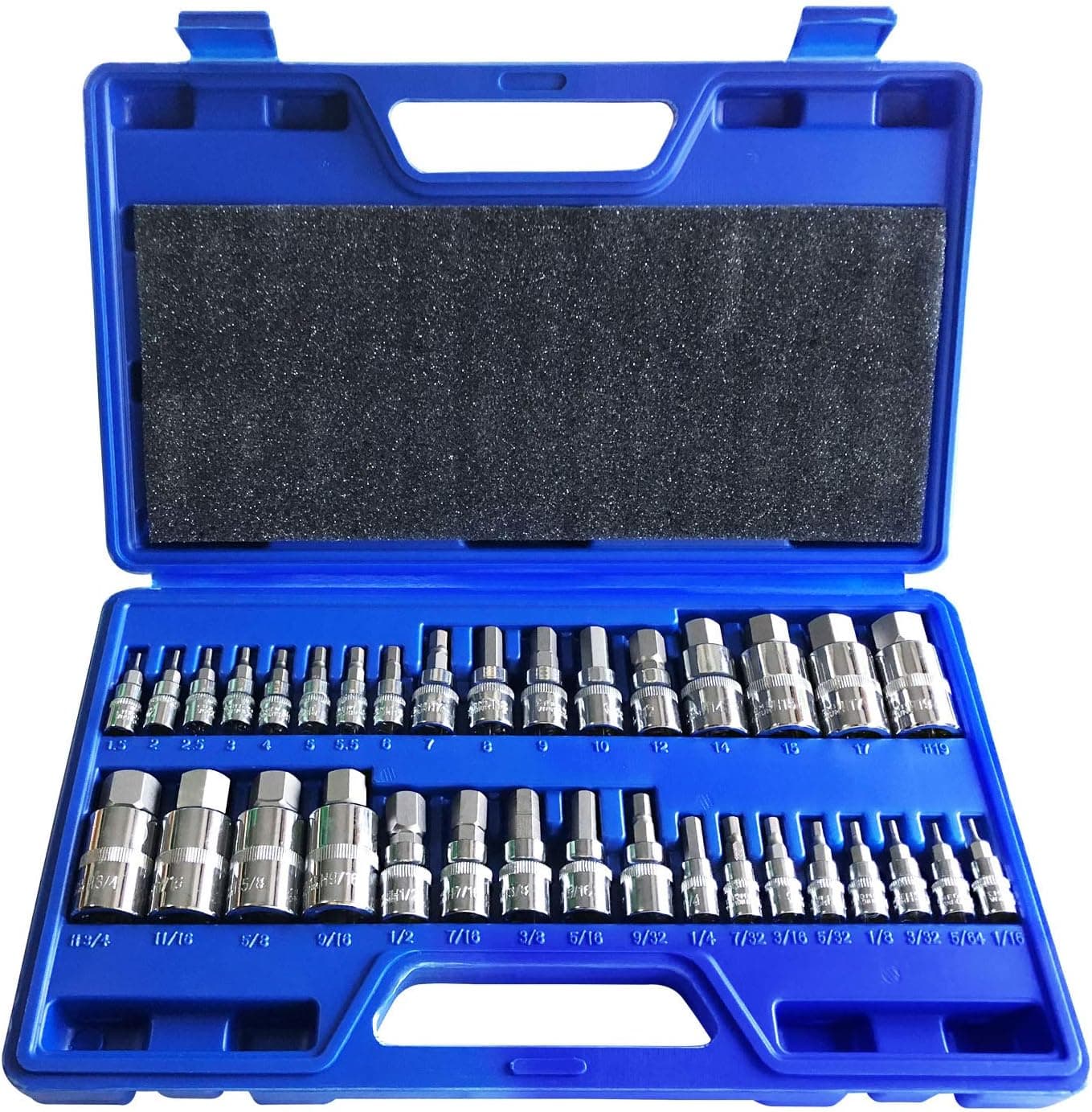 53 Piece 1/4” Dr. Socket Set, Bits, Hex Key Wrenches, Ratchet, Metric, Deep, New