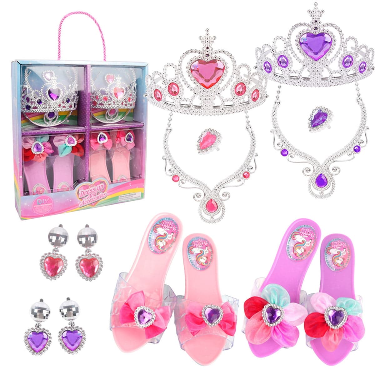 Princess Dress Up Shoes Toys 4 Pairs Girls Plastic Shoes and Jewelry Accessories