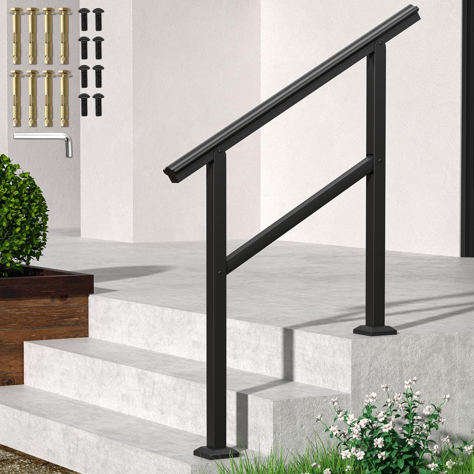 Step Handrail 35.4 in. H x 3.3 in. W Silver 304 Stainless Steel Stair Railing K