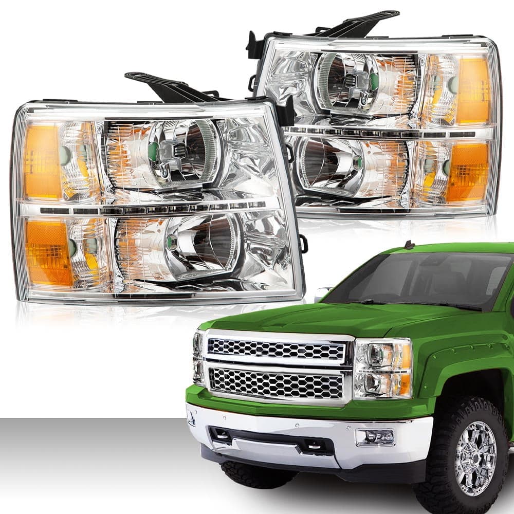 2007–2013 Chevy Silverado Halogen Headlights (Pair, Chrome Housing)