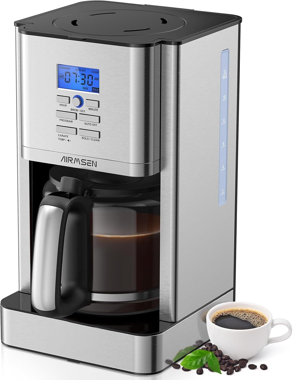 AIRMSEN CM1705WE 8-Cup Programmable Drip Coffee Maker with Stainless Steel Thermal Carafe