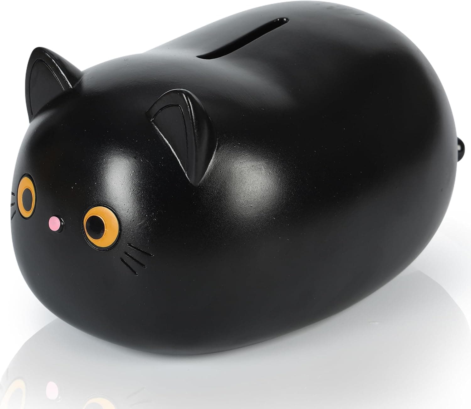 DomeStar Black Cat Piggy Bank, 8-Inch Soft PVC Cat Figurine Coin Bank with Red Bell Collar