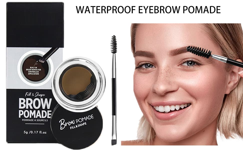 Kyah Beaute Fill & Shape Brow Pomade, Ebony, 5 g / 0.17 fl oz, Built-In Brush Wiper