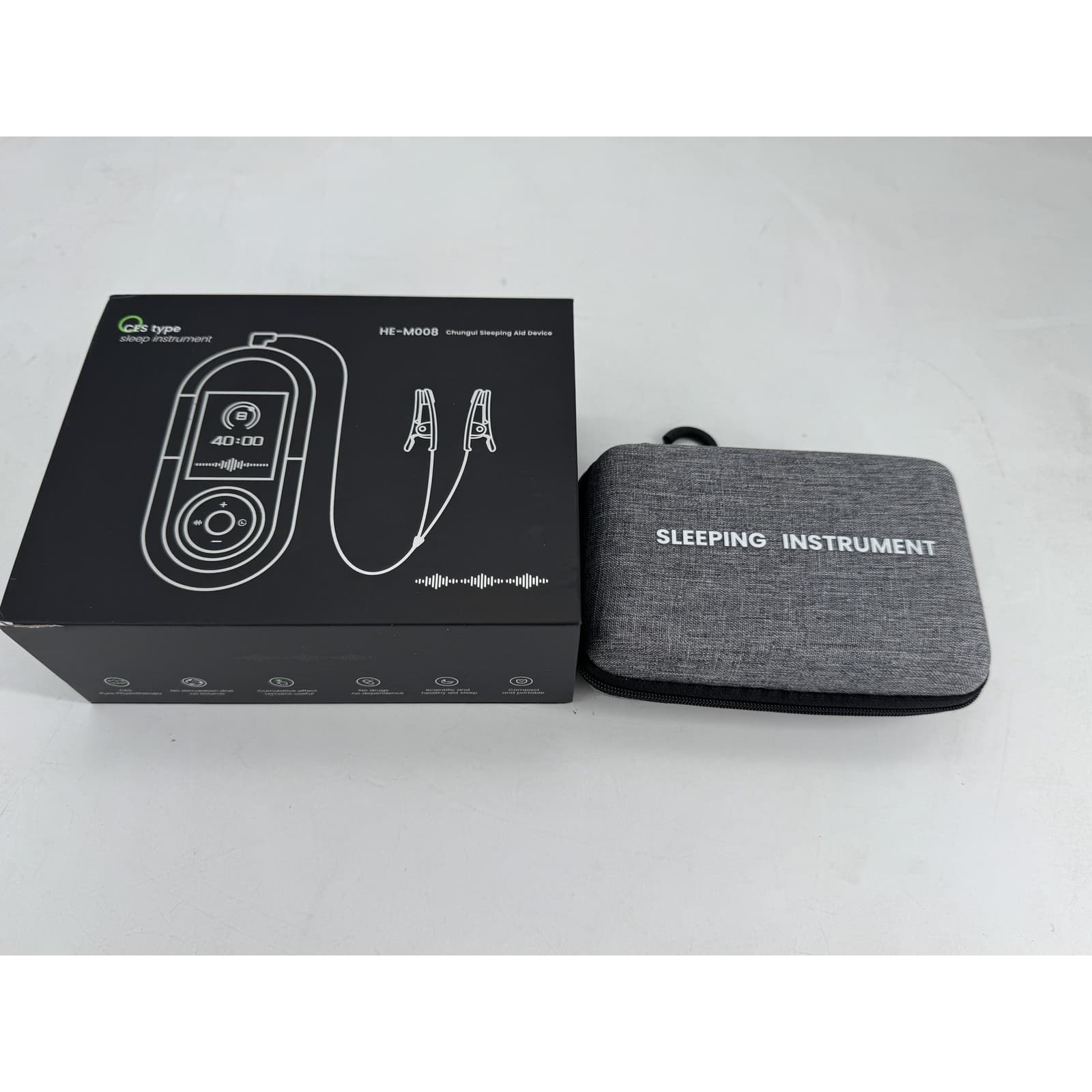 HE-M008 CES Sleep Aid Device with Ear-Clip Electrodes, 1000 mAh Rechargeable Microcurrent Sleep Instrument with Carry Case