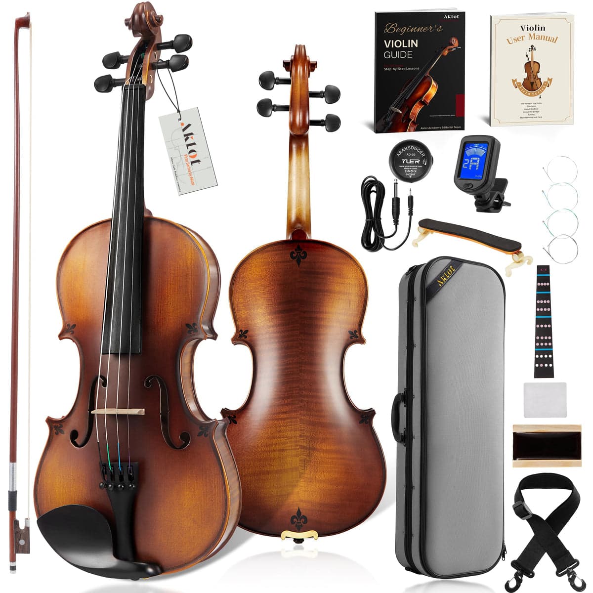 Solid Wood Acoustic Violin with Flamed Maple Two-Piece Back and Antiqued Varnish, Instrument Only