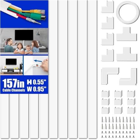 Delamu CC01 Cord Cover Raceway Kit, 157 in Total, 10 x 15.7 in Sections, 0.95 x 0.55 in Channel, White