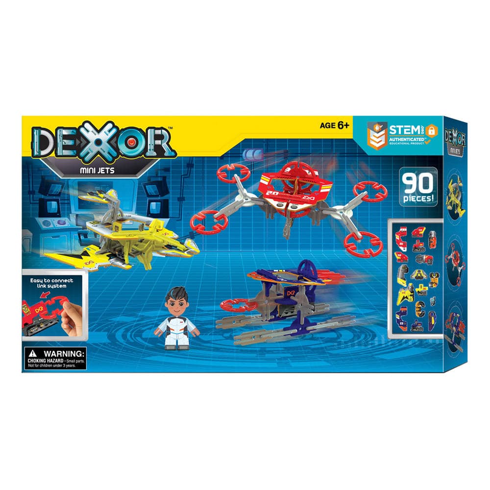 Dexor Mini Jets 90-Piece STEM Building Set, 3 Buildable Jets with Derek Figure and Stickers, Ages 6+