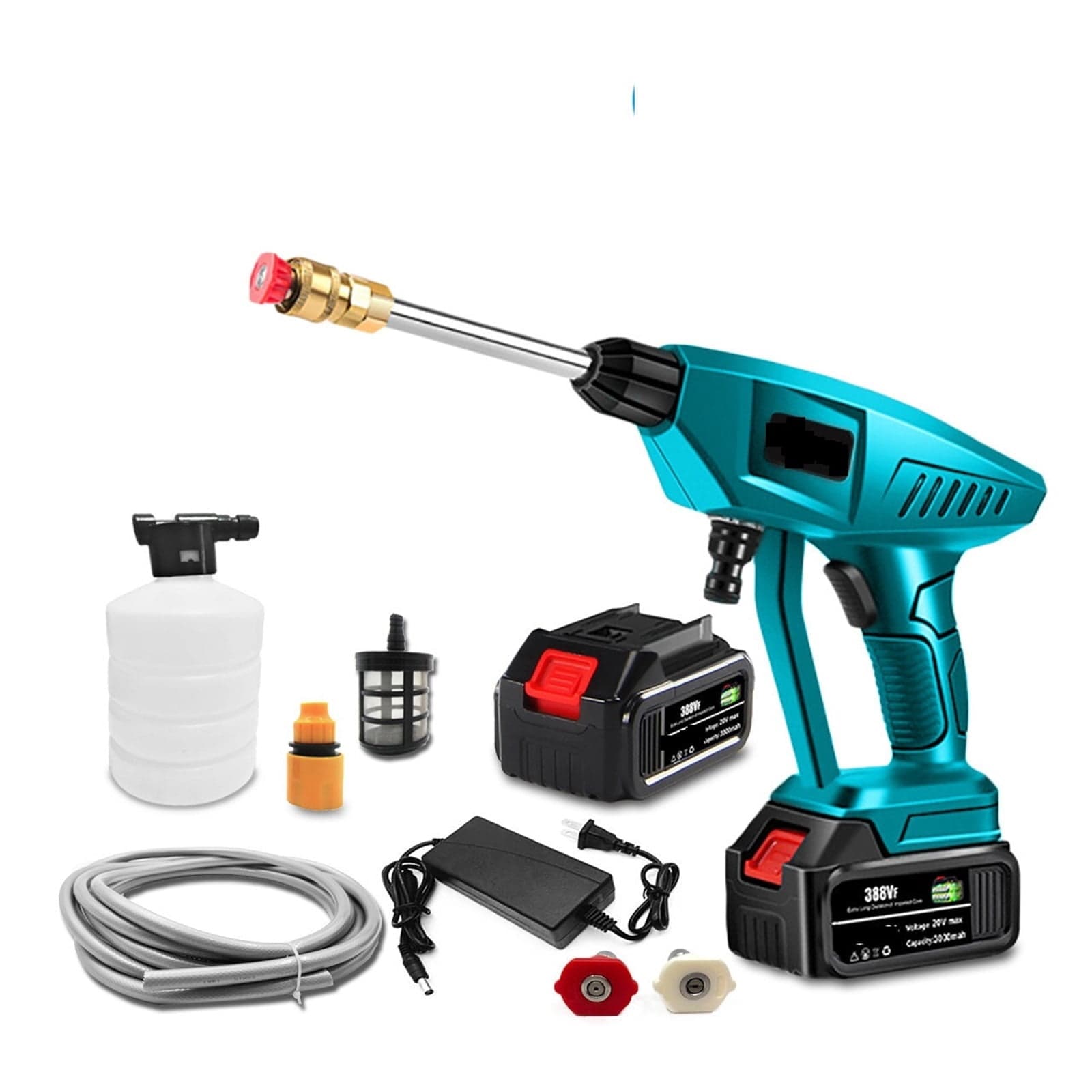Cordless Portable Car Wash Pressure Gun Kit, 21V 3000mAh Lithium Battery, Foam Brush Attachment and Hard Carry Case, Model B100
