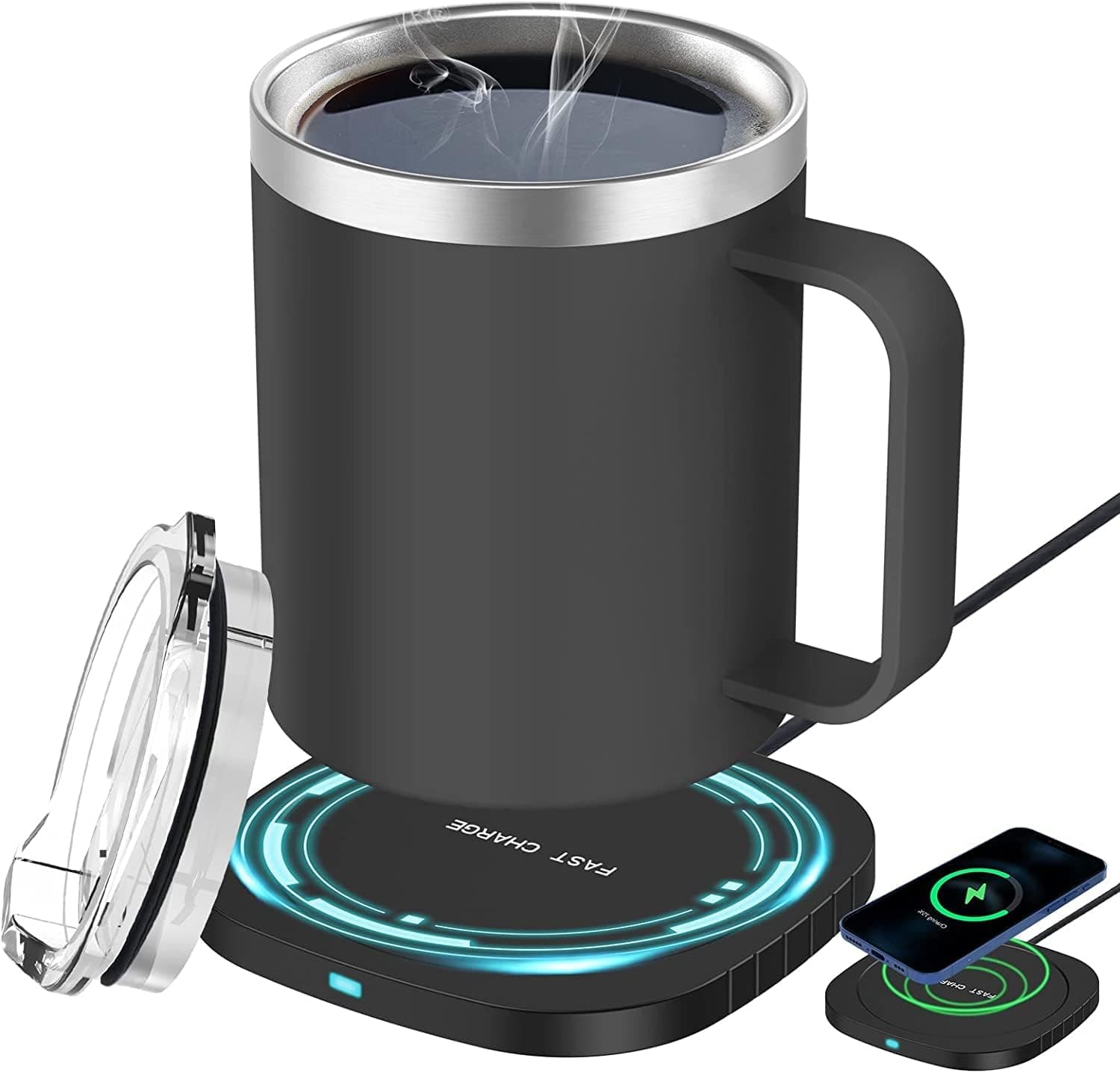 EASTANA Coffee Mug Warmer Bundle with 304 Stainless Food Container and Hand Vacuum Kit, 16W Flat Hot Plate, 110V