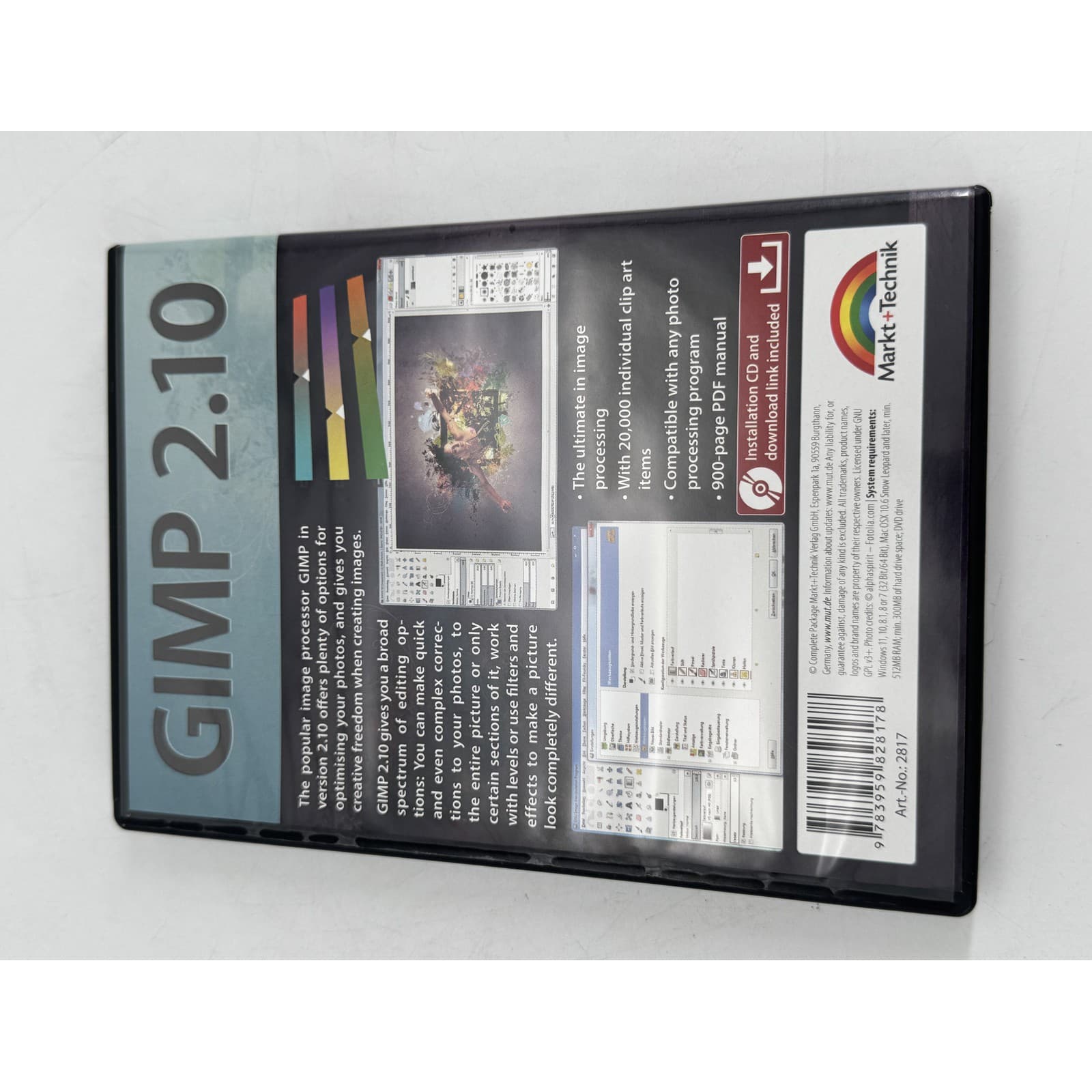 Markt+Technik GIMP 2.10 Image Editing Software Complete Package, Installation CD with 20,000 Clip Arts and 900-Page PDF Manual