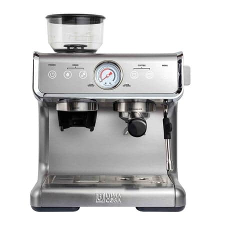 Ultima Cosa Semi-Automatic Espresso Machine with Built-In Conical Burr Grinder, Steam Wand, 2.8 L Tank
