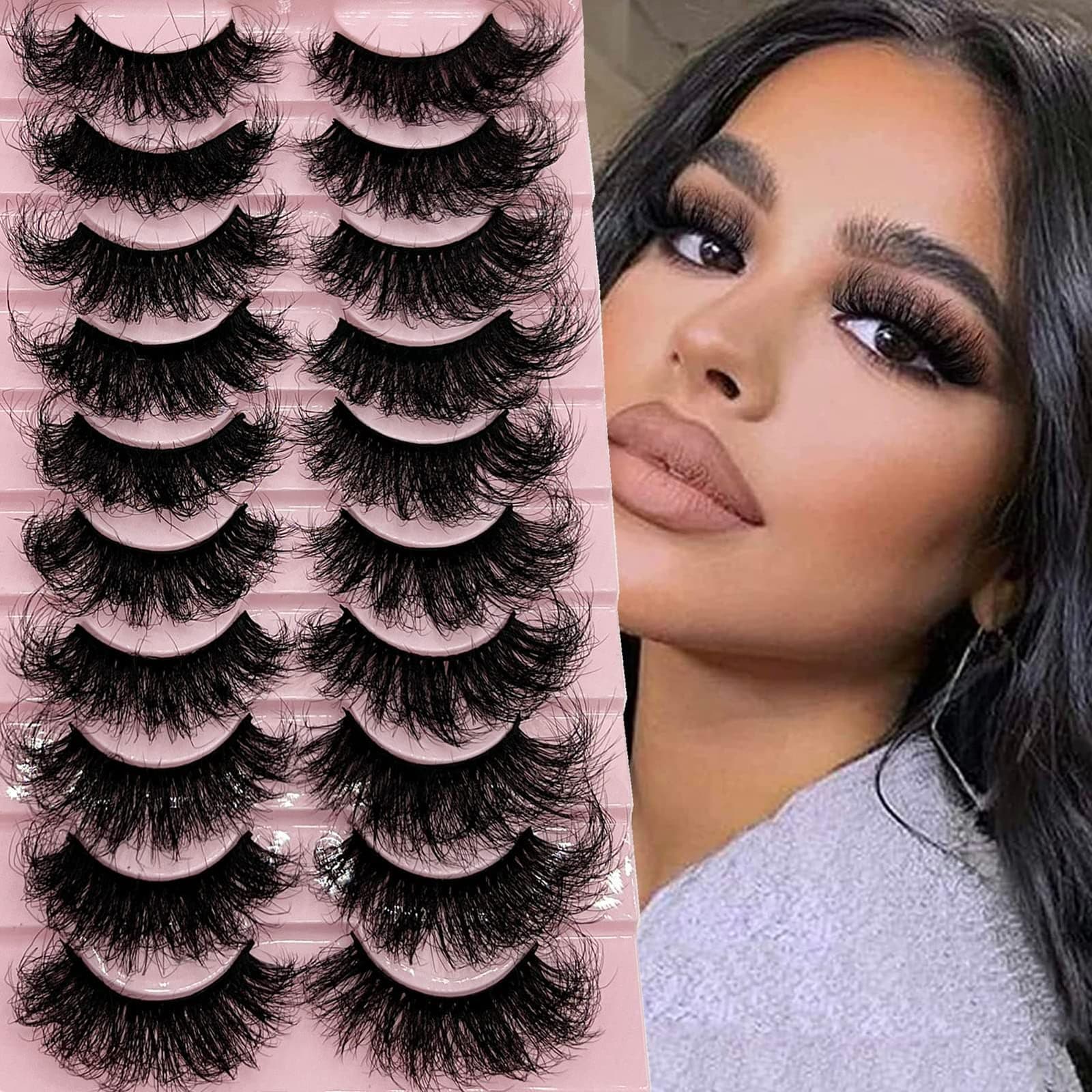 LABEH Faux Mink False Eyelashes, 2 Pairs Wispy Black Strip Lashes with Applicator Tweezer, Gift Box