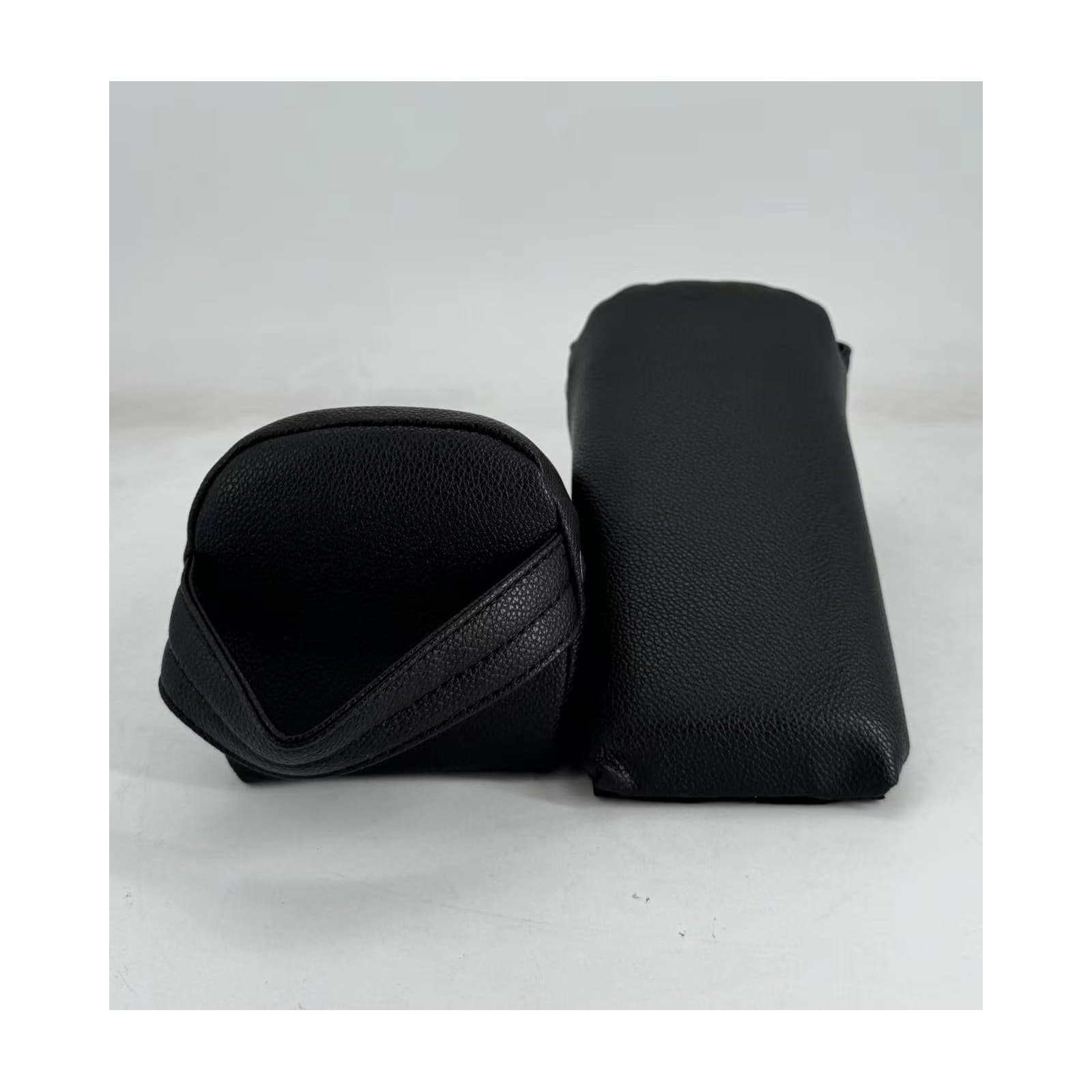 Faux-Leather Wedge Door Stop with Riveted Strap Handle, Black